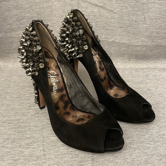 🔥 Sam Edelman Lorissa Spiked Peep-Toe Heels Size 7.5 - Picture 1 of 14